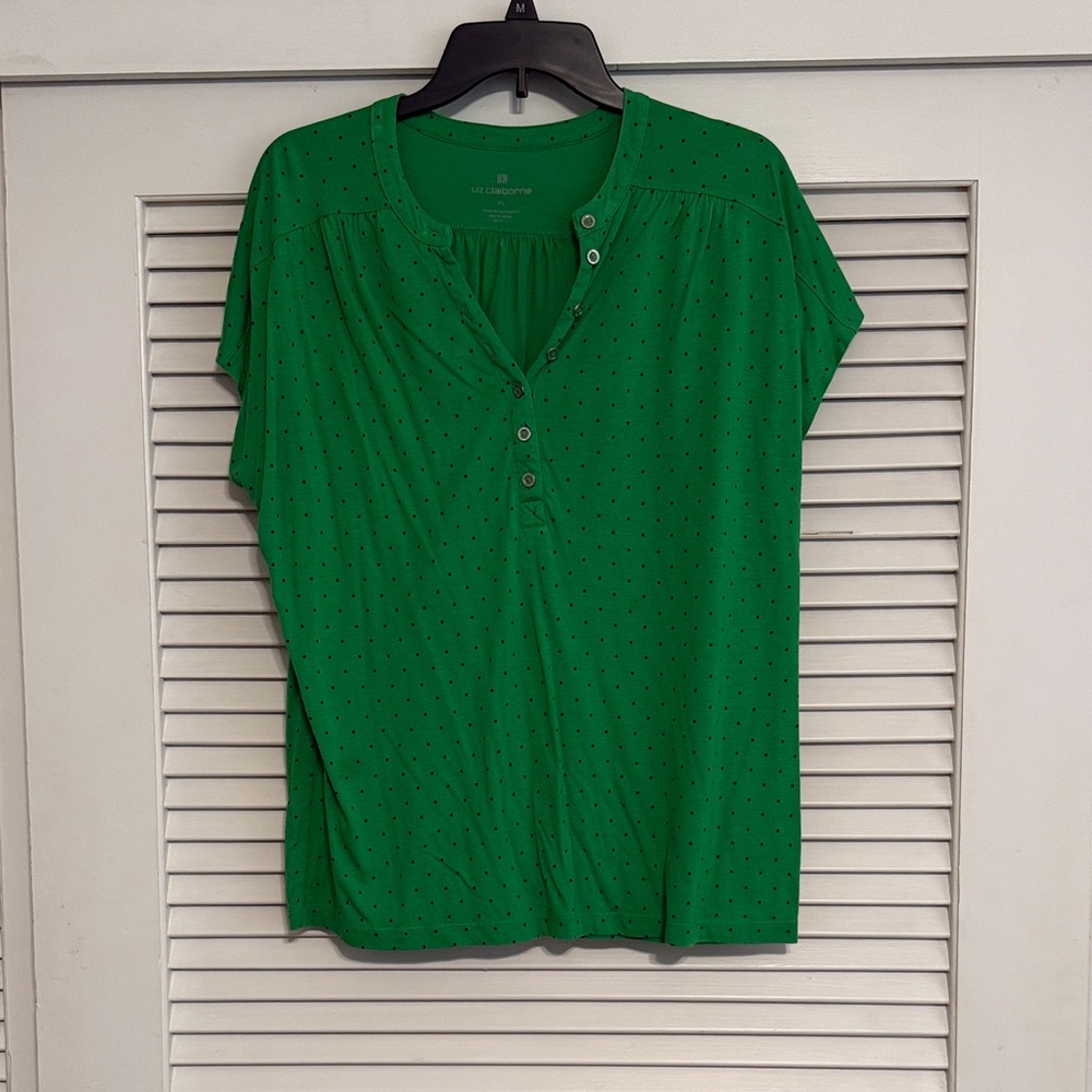 Liz Claiborne Green Polka Dot Blouse